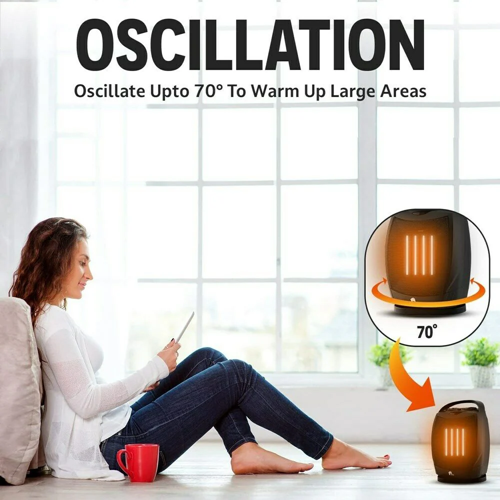 Portable Electric Space Heater Super Quiet Oscillating Heater Fan Thermostat - Image 6
